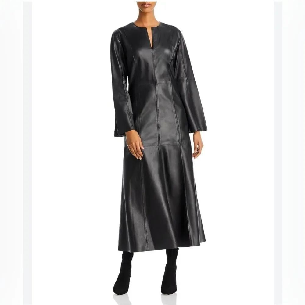 By Malene Birger Karmillos Black Lambskin Leather Maxi Dress Size 40 EU Women